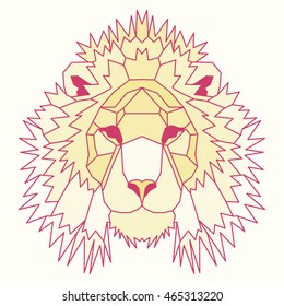 Yellow low poly lined lion