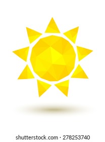 Yellow low poly sun as summer symbol