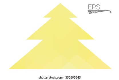 Yellow low polygon style christmas tree vector illustration consisting of triangles.Abstract triangular polygonal origami or crystal design of New Years celebration. Isolated on white background.