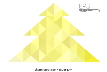 Yellow low polygon style christmas tree vector illustration consisting of triangles.Abstract triangular polygonal origami or crystal design of New Years celebration. Isolated on white background.