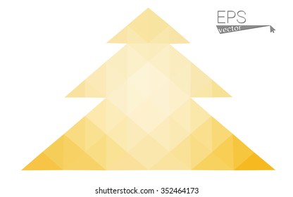 Yellow low polygon style christmas tree vector illustration consisting of triangles.Abstract triangular polygonal origami or crystal design of New Years celebration. Isolated on white background.