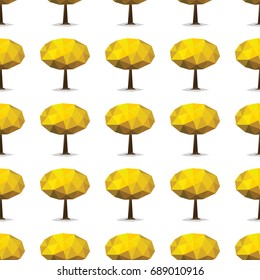Yellow low polygonal trees seamless pattern in cartoon style isolated on white background vector illustration