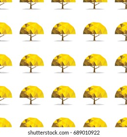 Yellow low polygonal trees seamless pattern in cartoon style isolated on white background vector illustration