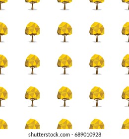 Yellow low polygonal trees seamless pattern in cartoon style isolated on white background vector illustration