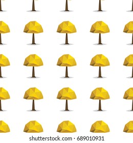 Yellow low polygonal trees seamless pattern in cartoon style isolated on white background vector illustration