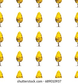 Yellow low polygonal trees seamless pattern in cartoon style isolated on white background vector illustration