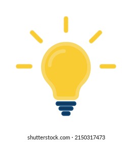 Yellow luminous bulb on a white background. Flat style. Vector illustration