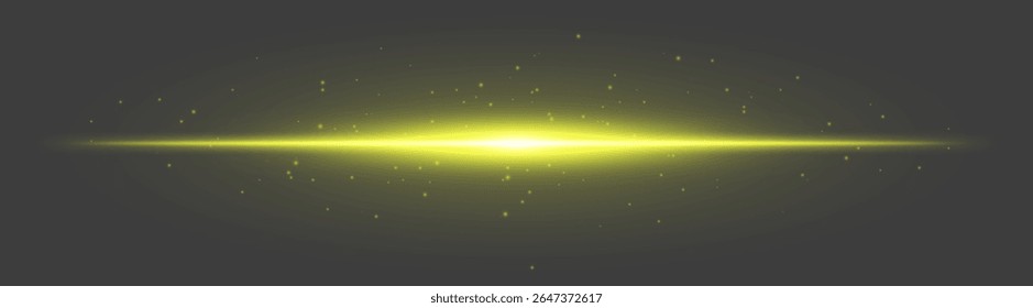 Chama luminosa amarela. Feixe central com partículas dispersas e brilho suave no fundo cinza escuro, usado para fantasia, energia digital, visuais de interface do usuário.