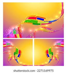 yellow luxury background with golden line decoration and curve light effect with bokeh elements.