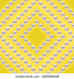 Yellow luxury background with pearls and rhombuses. Seamless vector illustration. 