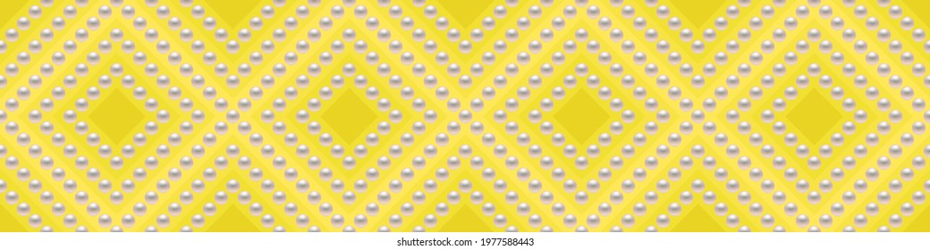 Yellow luxury background with small pearls and rhombuses. Seamless vector illustration. 