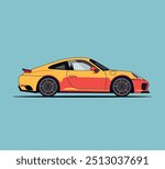 Yellow luxury car illustration on Solid Background
