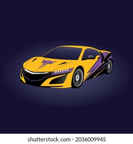 Yellow Luxury Sport Car, Vector Illustration