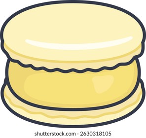 Yellow macaron illustration. French dessert icon in a flat and charming cartoon style