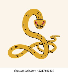 Yellow magic snake flat vector illustration. Isolated colorful poisonous serpent Halloween witch animal character