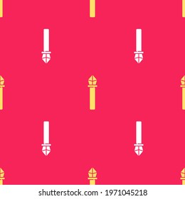 Yellow Magic staff icon isolated seamless pattern on red background. Magic wand, scepter, stick, rod.  Vector Illustration