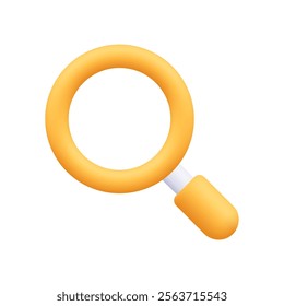 Yellow magnifier, magnifying glass with handle. Discovery, research, search, analysis concept. 3d vector icon. Cartoon minimal style.