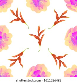 Yellow Magnolia. Orange Heliconia. Vector illustration. Seamless background pattern. Floral botanical flower. Wild leaf wildflower isolated. Exotic tropical hawaiian jungle. Fabric wallpaper print.