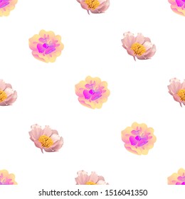 Yellow Magnolia. Pink Peony. Vector illustration. Seamless background pattern. Floral botanical flower. Wild leaf wildflower isolated. Exotic tropical hawaiian jungle. Fabric wallpaper print texture.