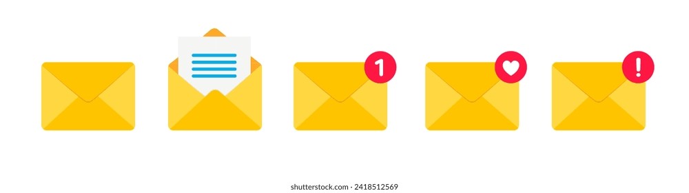 Icono de sobre de correo amarillo con nuevo marcador de mensaje. Notificación por correo electrónico con marca. Ilustración del vector