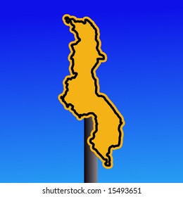 yellow Malawi map warning sign on blue illustration