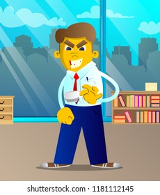 Yellow man drinking coffee. Vector cartoon illustration.
