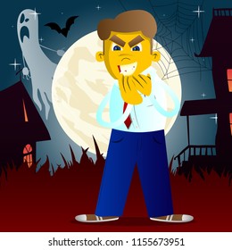 Yellow man with hands over mouth. Vector cartoon illustration.