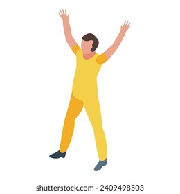 Yellow man icon isometric vector. Performance person. Dance art