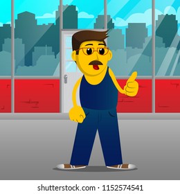 Yellow man making thumbs up sign. Vector cartoon illustration.
