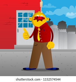 Yellow man making thumbs up sign. Vector cartoon illustration.