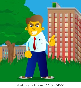 Yellow man making thumbs up sign. Vector cartoon illustration.
