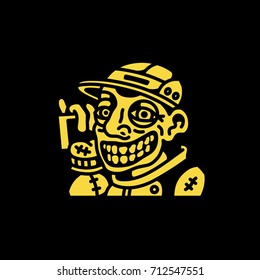 Yellow man with phone in hand on black background