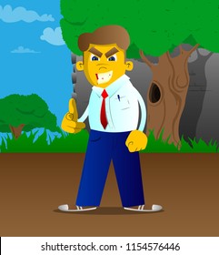 Yellow man pointing at the viewer with his hand. Vector cartoon illustration.