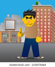 Yellow man pointing at the viewer with his hand. Vector cartoon illustration.