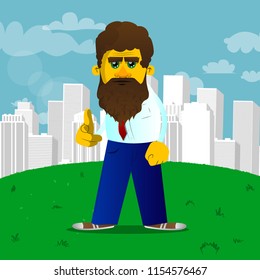 Yellow man pointing at the viewer with his hand. Vector cartoon illustration.