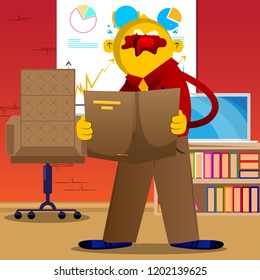 Yellow man reading a book. Vector cartoon illustration.