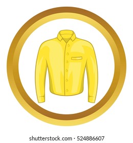 Yellow man shirt vector icon in golden circle, cartoon style isolated on white background