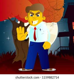 Yellow man showing deny or refuse hand gesture. Vector cartoon illustration.