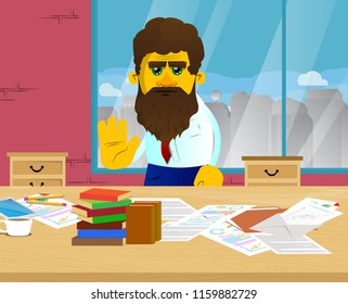 Yellow man showing deny or refuse hand gesture. Vector cartoon illustration.