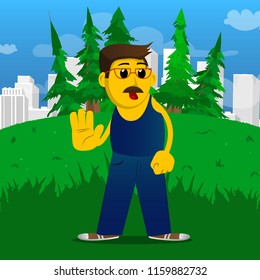 Yellow man showing deny or refuse hand gesture. Vector cartoon illustration.