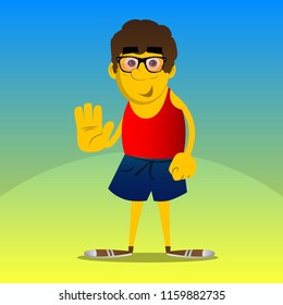 Yellow man showing deny or refuse hand gesture. Vector cartoon illustration.