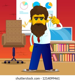 Yellow man shows a you're nuts gesture by twisting his finger around his temple. Vector cartoon illustration.