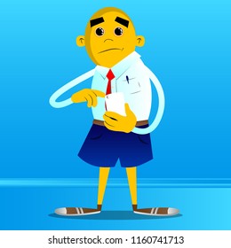 Yellow man using a mobile phone. Vector cartoon illustration.