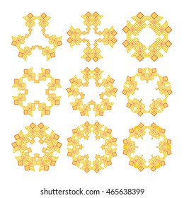 Yellow mandala. Set pattern arabesque geometric designs floral