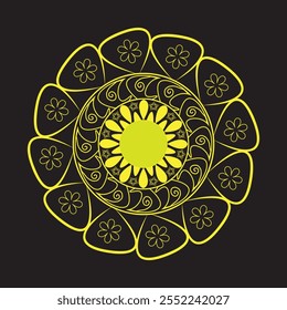 yellow mandala is a simple degain. mandala degain is shape in this airt work. its used to invaitation card. 