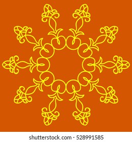 Yellow mandala. Vintage decorative elements. Hand drawn background. Islam, Arabic, Indian, ottoman motifs. mandala with a golden hue. Round Ornament Pattern. openwork line floral design for decoration