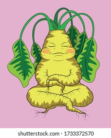 Yellow mandrake vector art with green leaves.