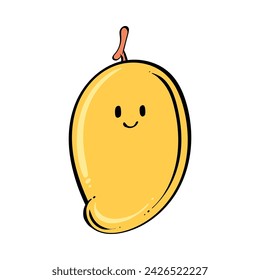 Yellow mango cartoon. Yellow mango cartoon character design. Yellow mango on white background. for poster, banner, web, icon, mascot, background. Hand drawn. Vector illustration