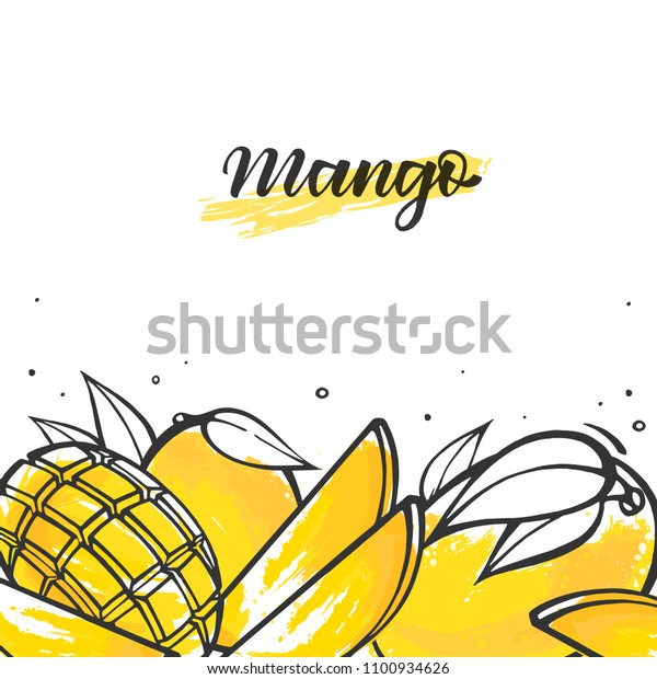 落書き風の黄色いマンゴーエキゾチックなフルーツ 書道とベクターイラスト のベクター画像素材 ロイヤリティフリー