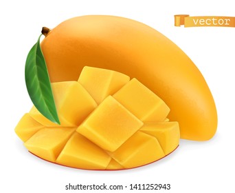 Yellow mango. Fresh fruit. 3d realistic vector icon